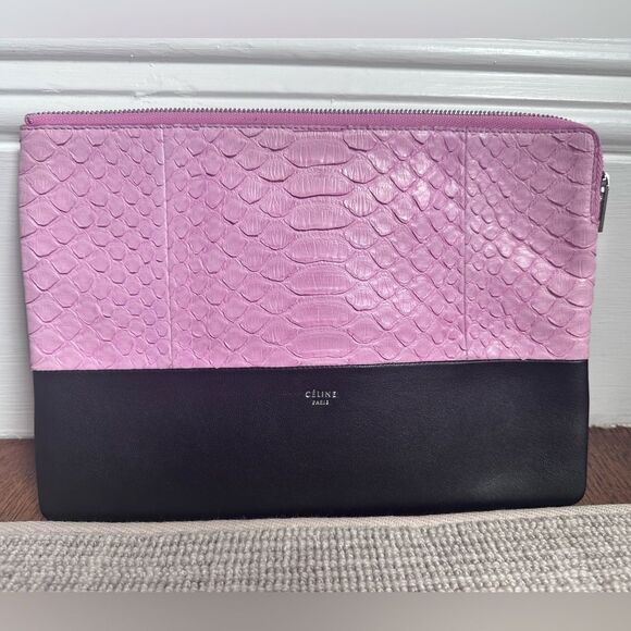 NWT - Authentic Celine clutch - black leather & pink python - Picture 2 of 6